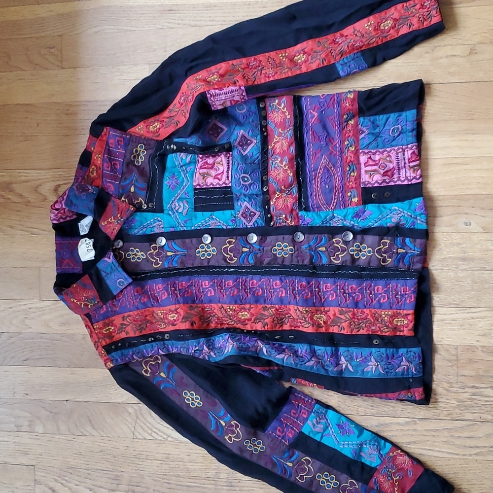 Chico's Design Patchwork Embroidered Jacket M - image 1